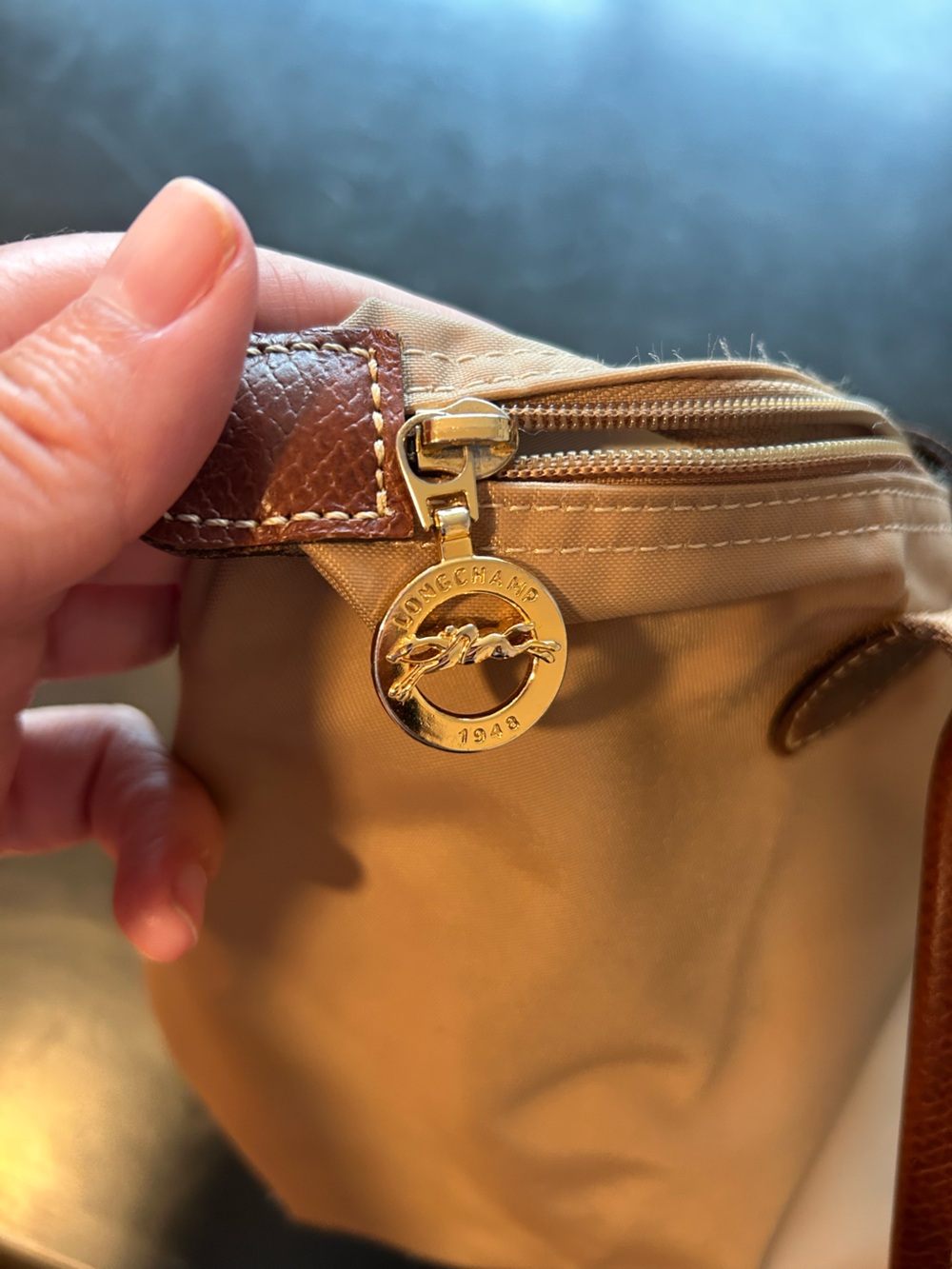 Authentic Longchamp Le Pliage Tote in Fawn with Brown Trim - Picture 10 of 15